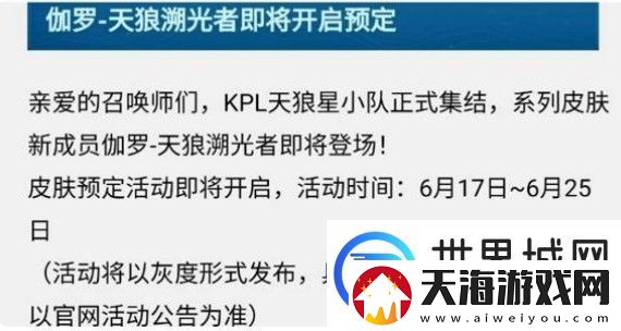 王者荣耀伽罗kpl皮肤怎么预定